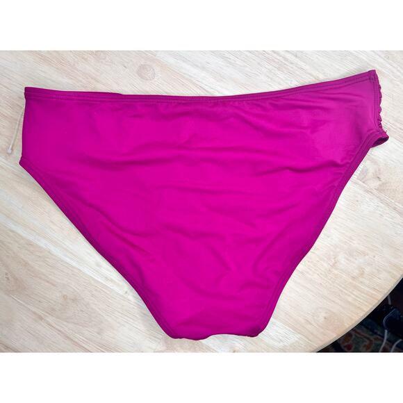 Tommy Bahama Pearl High Waist Side Shirred Bikini Bottoms Cabernet Crush L NWT - Picture 4 of 7